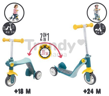 Kolobežka&odrážadlo Reversible 2v1 Scooter Smoby trojkolesová oceľovo-šedá výška rúčky 53/63 cm nosnosť 20 kg od 18 mes