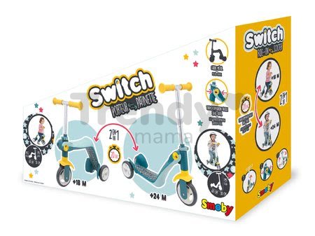 Kolobežka&odrážadlo Reversible 2v1 Scooter Smoby trojkolesová oceľovo-šedá výška rúčky 53/63 cm nosnosť 20 kg od 18 mes