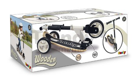 Drevená kolobežka trojkolesová Wooden 3W Foldable Scooter Black Smoby skladacia a výškovo nastaviteľná