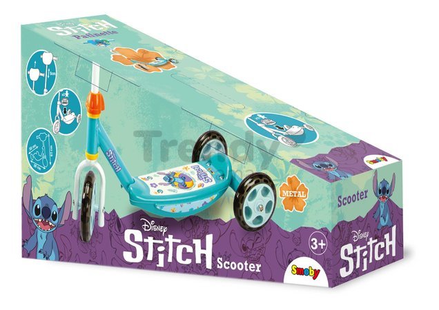 Kolobežka trojkolesová Stitch 3 Wheels Scooter Smoby protišmyková s výškovo nastaviteľnými riadidlami max. 67 cm