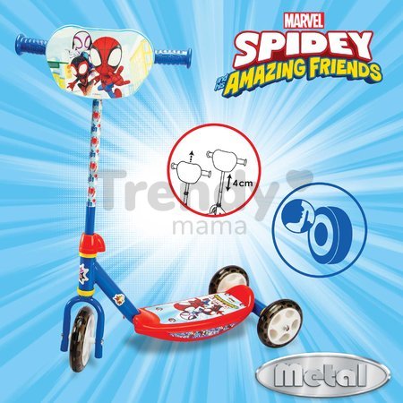 Kolobežka trojkolesová Spidey 3 Wheels Scooter Smoby protišmyková s výškovo nastaviteľnými riadidlami max. 67 cm