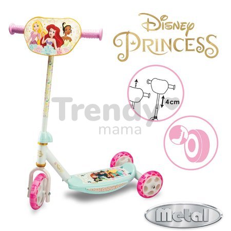 Kolobežka trojkolesová Disney Princess 3 Wheels Scooter Smoby protišmyková s výškovo nastaviteľnými riadidlami max. 67 cm