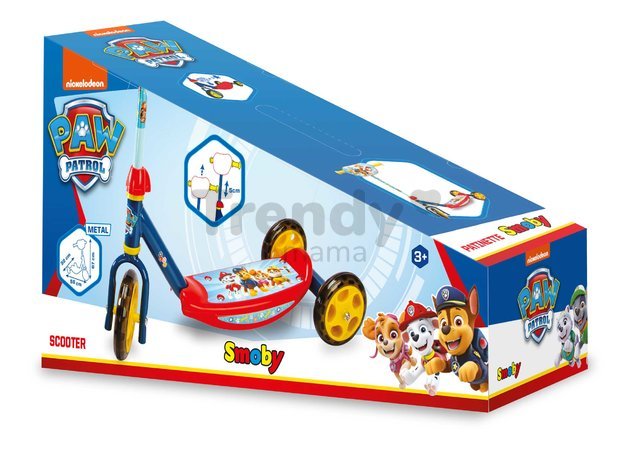 Kolobežka trojkolesová Paw Patrol 3 Wheels Scooter Smoby protišmyková s výškovo nastaviteľnými riadidlami max. 67 cm