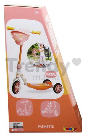 Kolobežka trojkolesová s košíkom pre bábiku 3 Wheels Scooter Smoby s kovovou konštrukciou protišmyková a výškovo nastaviteľnými riadidlami