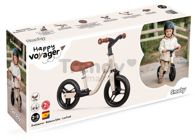 Balančné odrážadlo so stúpadlami Happy Voyager Balance Bike Smoby s ultraľahkou 2,3 kg kovovou konštrukciou a odolnými tichými kolesami od 24 mes