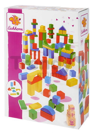 Drevené kocky Colored Wooden 100 Blocks Eichhorn 100 kusov veľkosť 25 mm od 12 mes