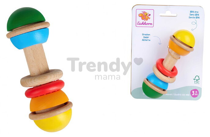 Drevená hrkálka Baby Grasping Toy Rattle Stick Eichhorn od 3 mes