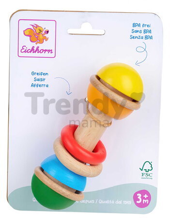 Drevená hrkálka Baby Grasping Toy Rattle Stick Eichhorn od 3 mes