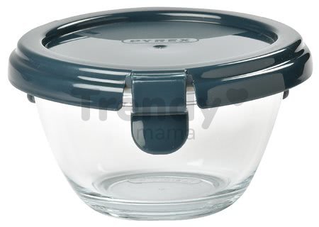 Dóza na jedlo okrúhla Beaba Pyrex Glass Portion 200 ml z kvalitného skla tmavomodrá