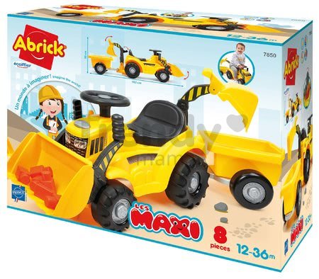 Odrážadlo s prívesom Backhoe Ride on Maxi Abrick Écoiffier s bagrom a nakladačom 6 maxi kociek od 12-36 mes