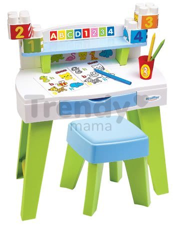 Stôl na kreslenie a tvorenie My Very First Desk Maxi Abrick Écoiffier so stoličkou a vymaľovánky s kockami od 12-36 mes