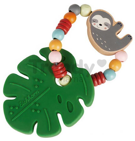 Drevená hrkálka Baby Grasping Toy Teething Leaf BeWild Eichhorn s hryzátkom v tvare listu od 3 mes