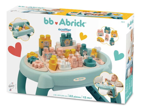 Didaktický stolík BB Abrick Écoiffier 22 dielov s aktivitami a kockami s motívom zvieratiek od 12 mes