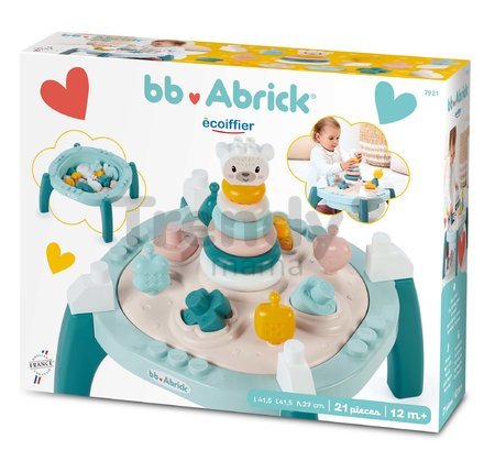 Didaktický stolík s pyramídou BB Abrick Écoiffier 21 dielov s aktivitami a vkladacími kockami od 12 mes