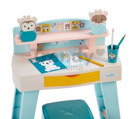 Stôl na kreslenie  My first desk BB Abrick Écoiffier so stoličkou a kockami od 12 mes