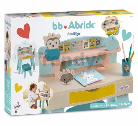 Stôl na kreslenie  My first desk BB Abrick Écoiffier so stoličkou a kockami od 12 mes