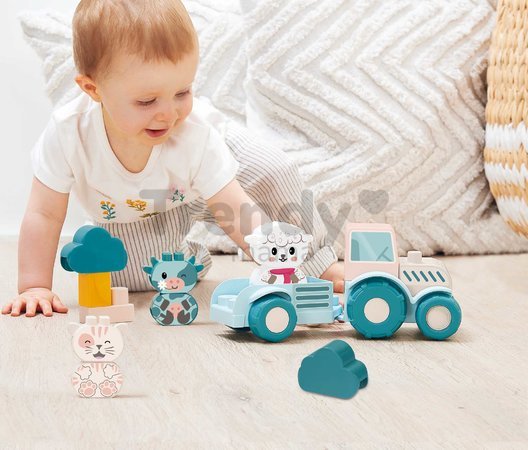 Didaktický traktor so zvieratkami My First Tractor BB Abrick Écoiffier 25 dielov s prívesom a kockami od 12 mes