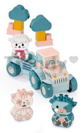 Didaktický traktor so zvieratkami My First Tractor BB Abrick Écoiffier 25 dielov s prívesom a kockami od 12 mes