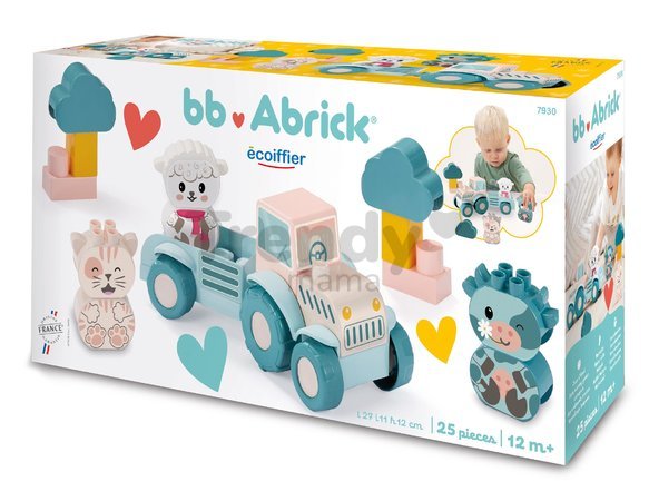 Didaktický traktor so zvieratkami My First Tractor BB Abrick Écoiffier 25 dielov s prívesom a kockami od 12 mes