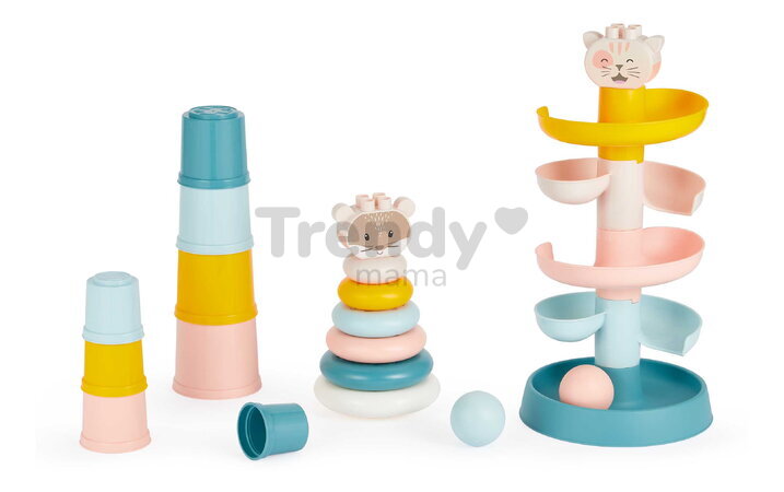 Didaktická sada v dóze 3v1 BB Abrick Écoiffier šmykľavka pyramída a šálky 23 dielov od 6 mes ECO7935