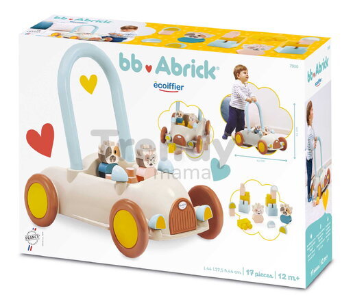 Chodítko auto Baby Walker BB Abrick Écoiffier s úložným priestorom a kockami 17 dielov od 12 mes