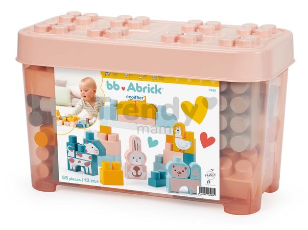 Stavebnica so zvieratkami BB Abrick Écoiffier 55 kociek v ružovej dóze od 12 mes