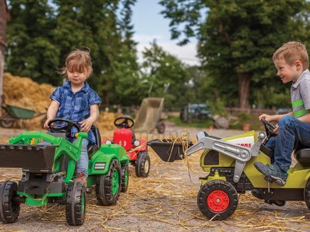 Traktor na šliapanie Jim Loader BIG s nakladačom a prívesom zelený