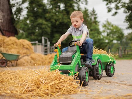 Traktor na šliapanie Jim Loader BIG s nakladačom a prívesom zelený