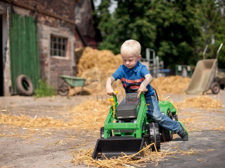 Traktor na šliapanie Jim Loader BIG s nakladačom a prívesom zelený