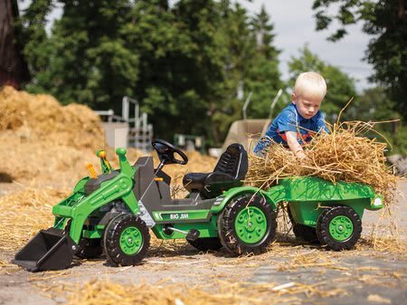 Traktor na šliapanie Jim Loader BIG s nakladačom a prívesom zelený