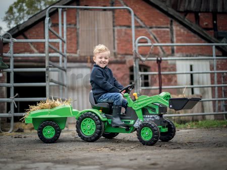 Traktor na šliapanie Jimmy BIG s nakladačom a vlečkou zelený