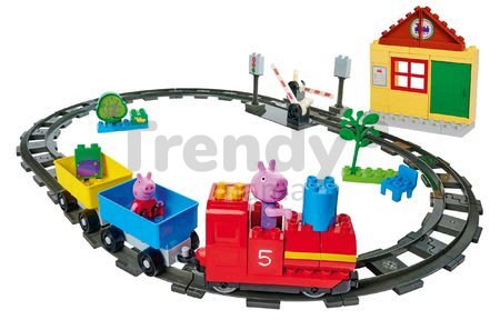 Stavebnica Peppa Pig Train Fun PlayBIG Bloxx železnica s vlakom a domčekom s 2 figúrkami od 1,5-5 rokov