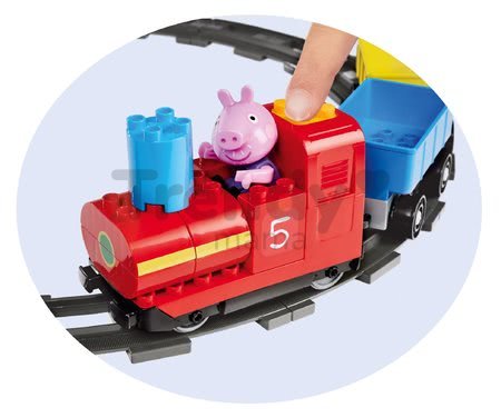 Stavebnica Peppa Pig Train Fun PlayBIG Bloxx železnica s vlakom a domčekom s 2 figúrkami od 1,5-5 rokov