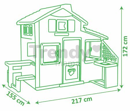 Domček Priateľov s kuchynkou priestranný Neo Friends House Smoby rozšíriteľný 2 dvere 6 okien a piknik stolík 172 cm výška s UV filtrom