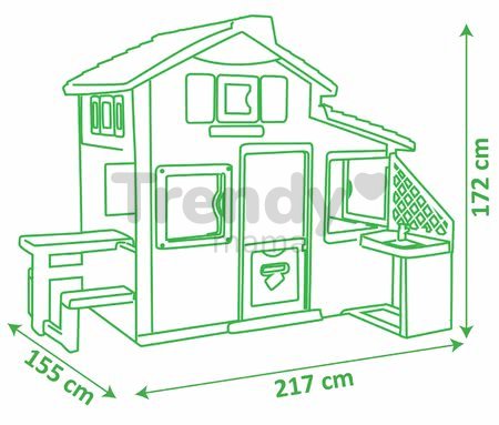 Domček Priateľov s kuchynkou priestranný Neo Friends House Smoby rozšíriteľný 2 dvere 6 okien a piknik stolík 172 cm výška s UV filtrom