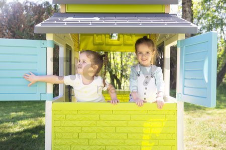 Domček Priateľov v elegantných farbách Friends House Evo Playhouse Smoby rozšíriteľný 2 dvere s kľúčom 6 okien s UV filtrom 162 cm výška