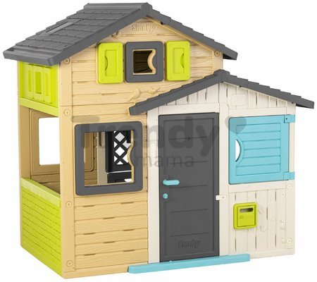 Domček Priateľov v elegantných farbách Friends House Evo Playhouse Smoby rozšíriteľný 2 dvere s kľúčom 6 okien s UV filtrom 162 cm výška