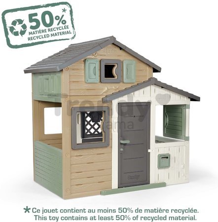 Domček Priateľov ekologický v prírodných farbách Friends Evo Playhouse Green Smoby rozšíriteľný 2 dvere 6 okien z recyklovaného materiálu s UV filtrom