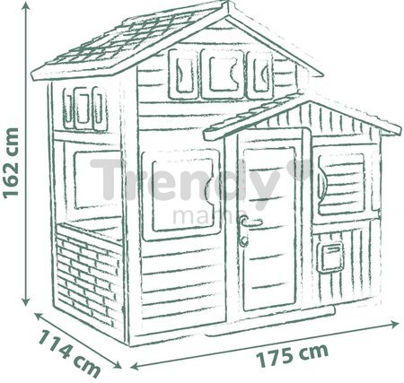Domček Priateľov ekologický v prírodných farbách Friends Evo Playhouse Green Smoby rozšíriteľný 2 dvere 6 okien z recyklovaného materiálu s UV filtrom