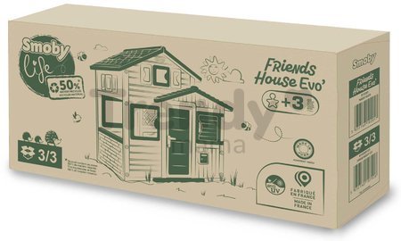 Domček Priateľov ekologický v prírodných farbách Friends Evo Playhouse Green Smoby rozšíriteľný 2 dvere 6 okien z recyklovaného materiálu s UV filtrom