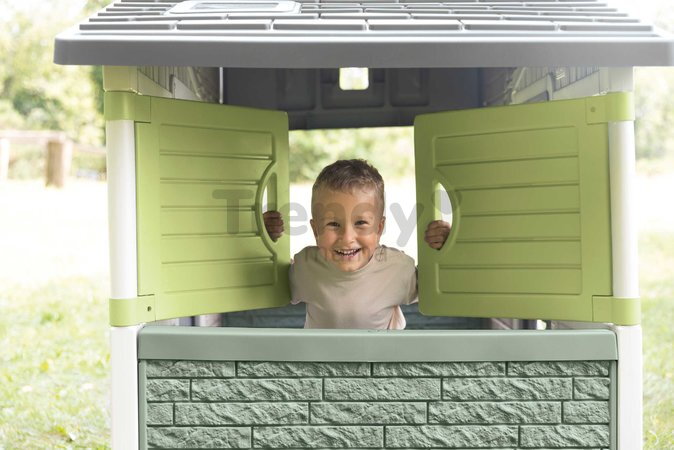 Domček Priateľov s uzamykateľnými dverami a poštovou schránkou Friends Evo Playhouse Life Smoby rozšíriteľný zadné polovičné dvere 6 okien s UV filtro