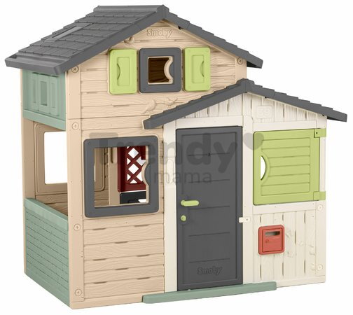 Domček Priateľov s uzamykateľnými dverami a poštovou schránkou Friends Evo Playhouse Life Smoby rozšíriteľný zadné polovičné dvere 6 okien s UV filtro