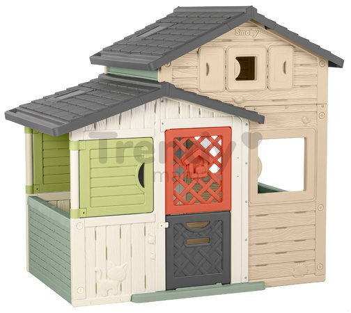 Domček Priateľov s uzamykateľnými dverami a poštovou schránkou Friends Evo Playhouse Life Smoby rozšíriteľný zadné polovičné dvere 6 okien s UV filtro