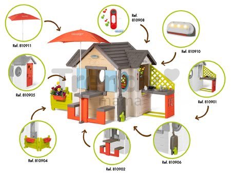 Domček pre záhradníka s kvetináčmi Garden House Life Smoby rozšíriteľný s odkvapom a mriežka s kŕmidlom pre vtáčiky 135 cm s UV filtrom od 24 mes - mo