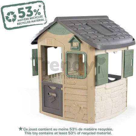 Domček ekologický Neo Jura Lodge Playhouse Green Smoby rozšíriteľný 2 dvere 2 okná s okenicami z recyklovaného materiálu s UV filtrom od 24 mes