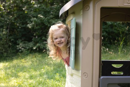 Domček ekologický Neo Jura Lodge Playhouse Green Smoby rozšíriteľný 2 dvere 2 okná s okenicami z recyklovaného materiálu s UV filtrom od 24 mes