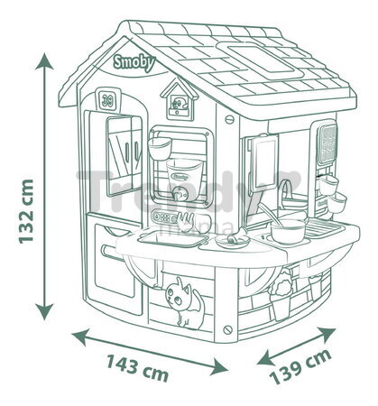 Domček s pracovným pultom pre záhradníka so 16 doplnkami Mud Cooking House Life Smoby rozšíriteľný s 2 dverami a funkčnou nádržou na vodu s UV filtrom