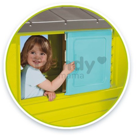 Domček Pretty New Grey Playhouse Smoby s 2 oknami so žalúziami a posuvnými okenicami a polovičné dvere UV filter od 2 rokov