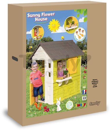 Domček Pretty Sunny Flowers House Smoby s okenným parapetom a kvetináče s doplnkami s 2 oknami a 2 žalúziami UV filter od 24 mes