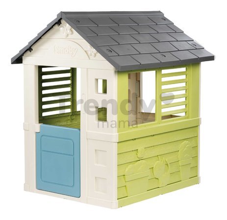 Domček s polovičnými dverami Jolie Playhouse Life Smoby zeleno-modrý rozšíriteľný s 3 oknami a 2 žalúziami s UV filtrom od 24 mes - model 2025